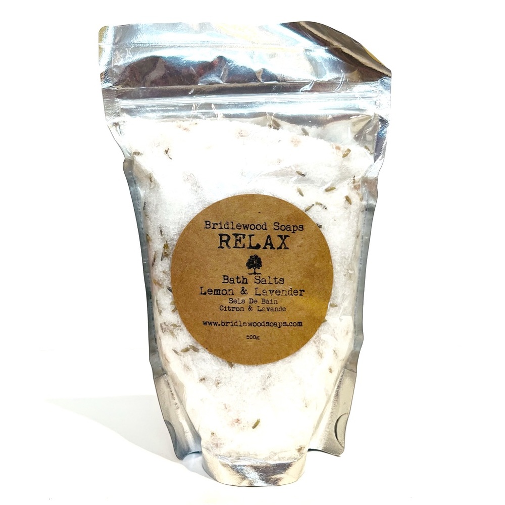 Bridlewood Soaps Relax Bath Salts Lemon and Lavender 500g Himalayan Salt Spa Bag
